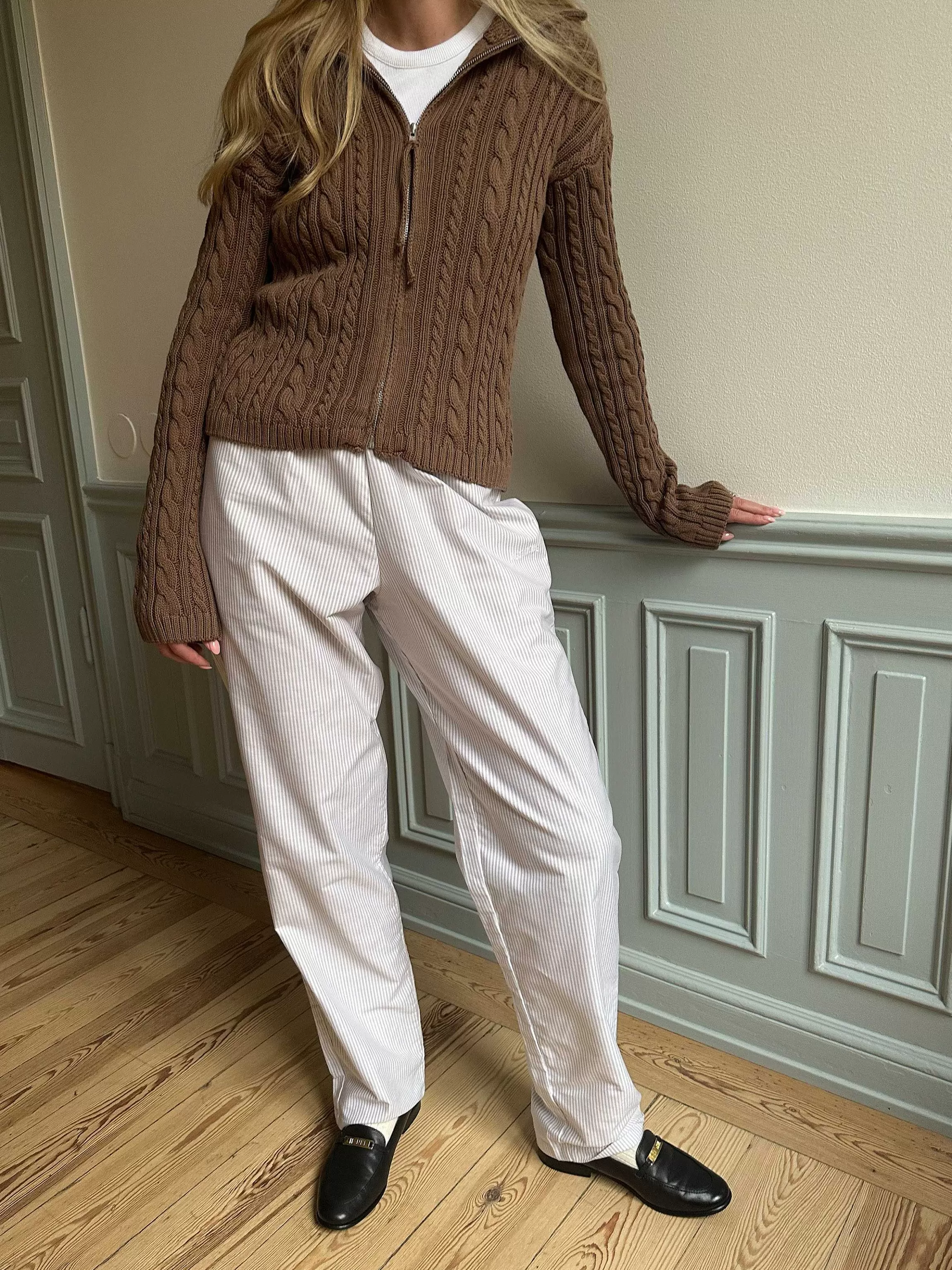 Djerf Avenue Breezy Pants Beige Stripe Outlet